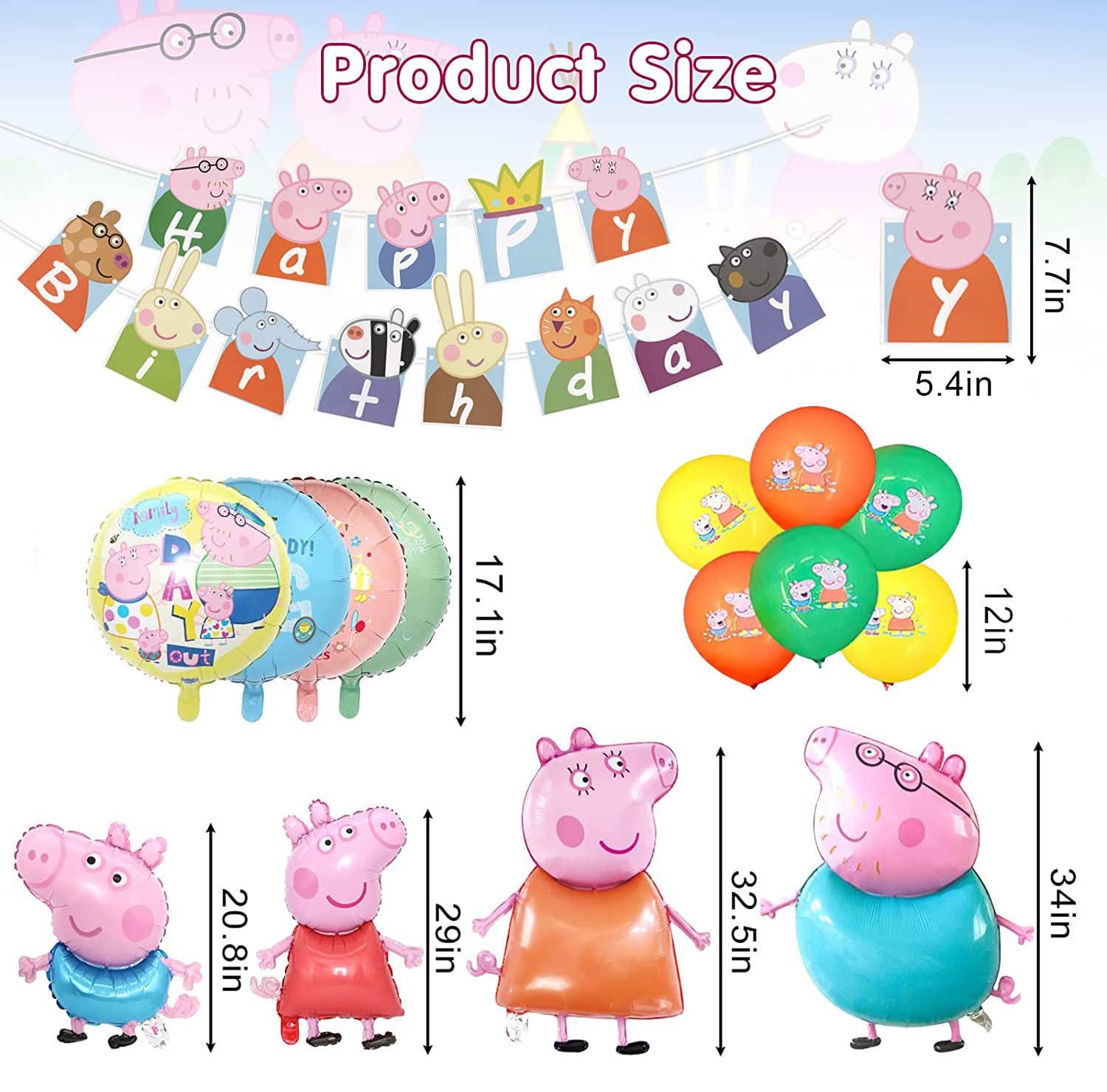 36pcs Peppa Pig Birthday Party Supplies , Peppa Pig birthday Balloons