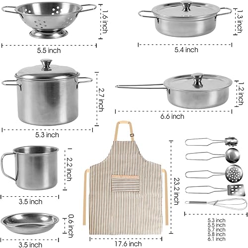 Miniatura 6 de Juego de 28 juguetes de cocina de simulación, juego de cocina con utensilios de cocina de acero inoxidable y accesorios para niños pequeños y niñas