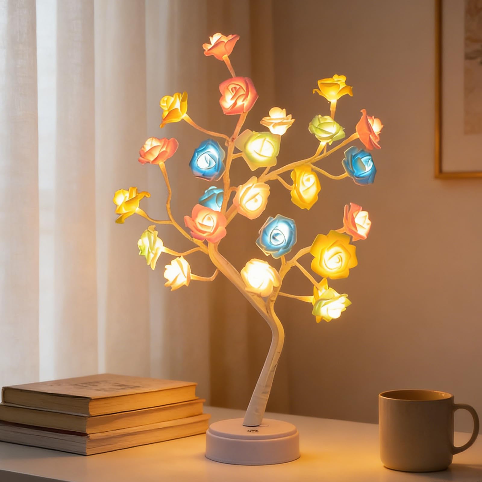 Richaa 24-LED Rose Flower Tree Lamp, LED Twinkle Rose Tree Table Lamp, Cute Fairy Light-Up Flower for Bedroom, Living Room, Parties, Weddings, Birthdays, and Christmas Decor