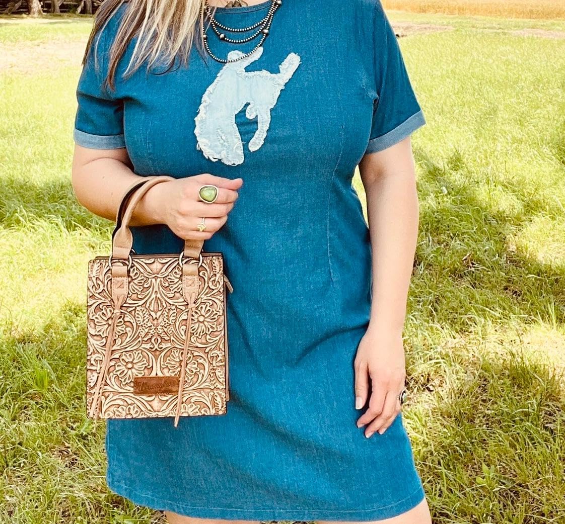 Wrangler Embossed Crossbody Purse for Women Top Handle Fringe Handbags and Western Mini Tote - Image 2