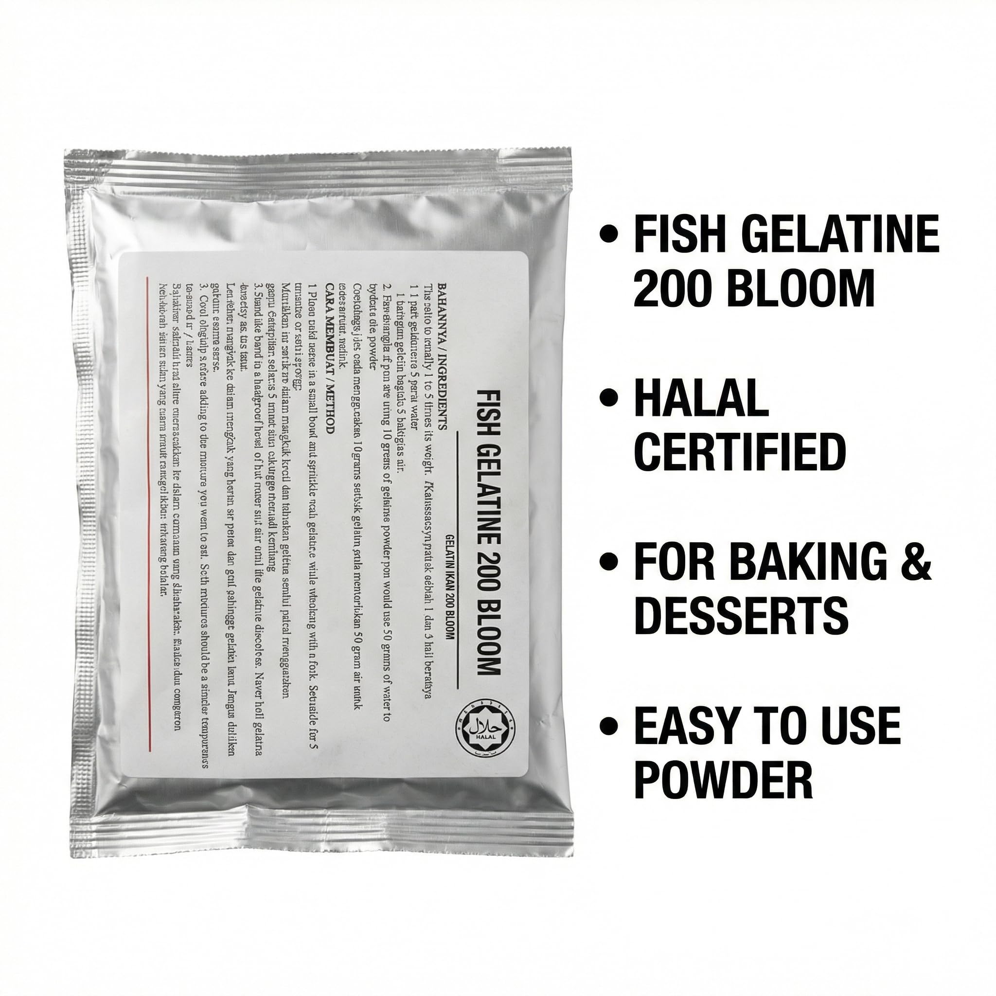 Gélatine de Poisson 200 Bloom 60g - Qualité Pâtisserie - Halal - Idéale Mousses, Panna Cotta, Gummies & Entremets - Origine Turquie