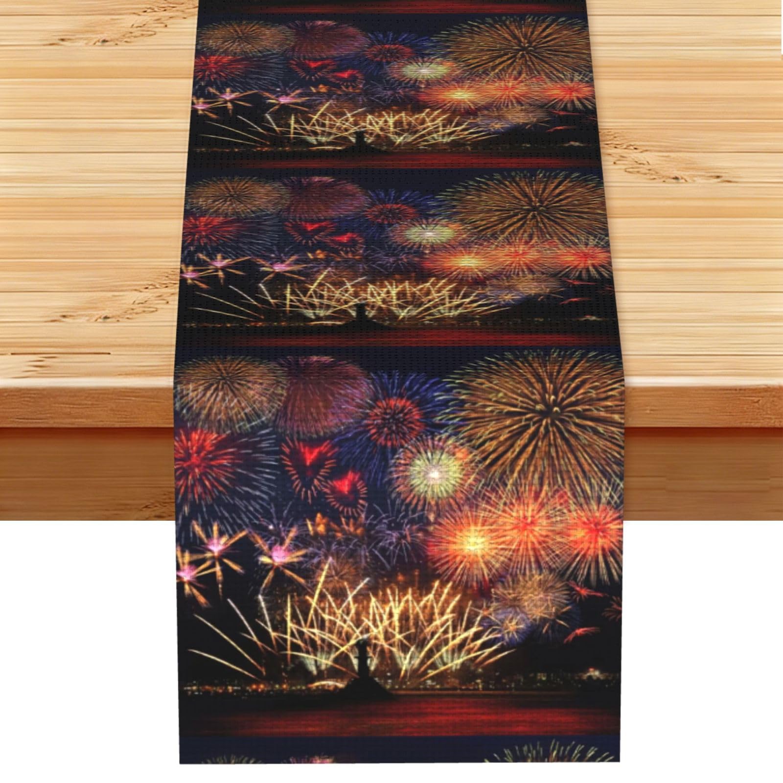 Fireworks Vintage Style Table Runner 13x72in, Soft Printed Centerpieces for Tables, Kitchen, Countertops & Dining Area Home Decor