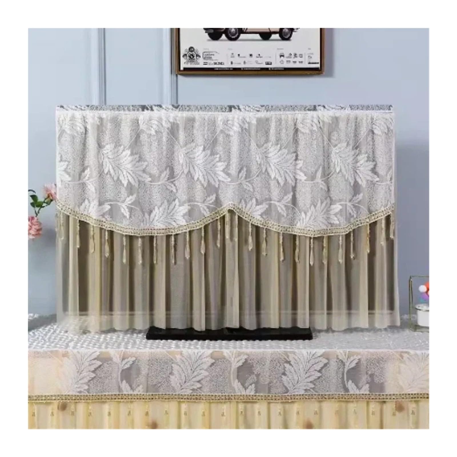 outdoor tv cover bildschirmschoner Staubdichter und atmungsaktiver TV-Staubschutz mit Spitze. Einschalten ohne Entfernen der TV-Abdeckung. Hängende gebogene Tischplatten-Spitzenabdeckungen(Color012,12