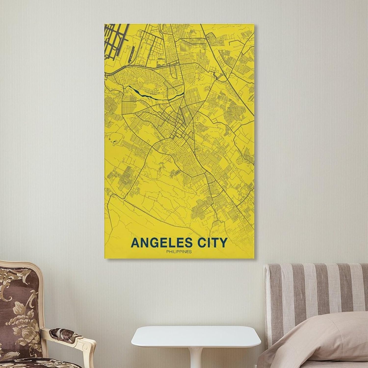 ZLEIZ Angeles City Philippines Map Poster Colored Hometown City Canvas Art Wall Decor Posters Home Bar Restaurant Garage Cafe Logo Gift Frame 24x36inch(60x90cm)