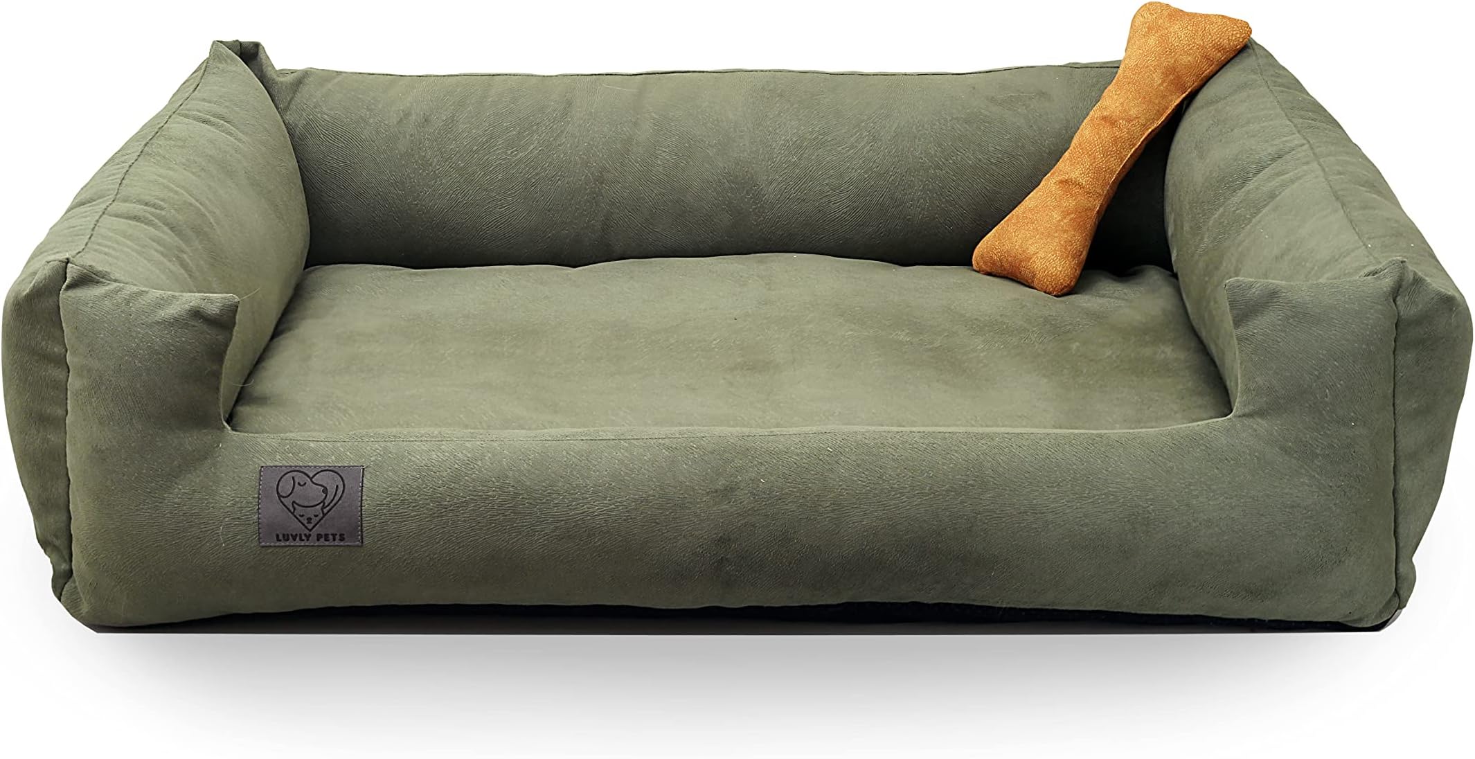 LUVLY Pets Luxury Dog Bed - Orthopaedic Memory Foam Filling Cushion - Washable and Removable Cotton Cover - Non Slip - Dog Sofa - Chew Resistant - Chew Toy as Gift - Handmade (XXL 120x90cm, Green)