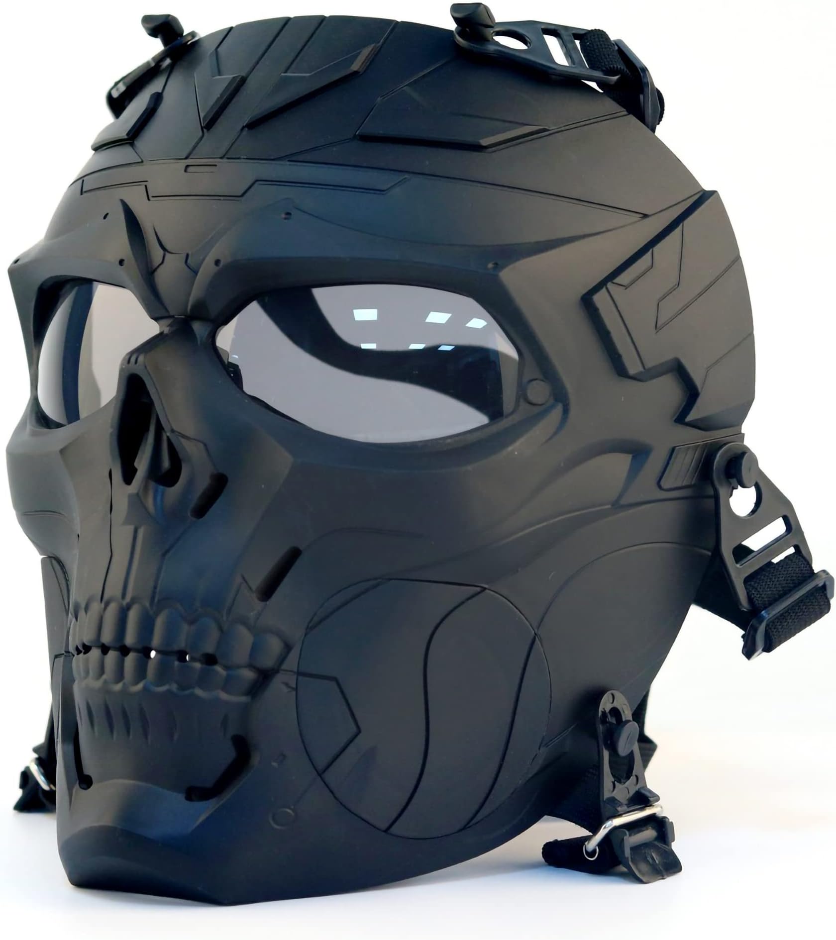 Tactical Airsoft Full Face Skull Mask, Adjustable Paintball Full Face Protective Masks with Pc Lens Goggles for Bbs Cs Game Halloween Cosplay