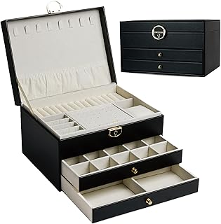 ADEL DREAM Schmuckkasten dreistöckige Schmuckbox Schmuckschatulle mit linearem Design Schmuckaufbewahrung Geburtstags- und Feiertagsgeschenk für Damen Tochter und Freunde schwarz (schwarz -17)