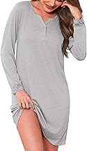 Women's Nightgown Cotton Long Sleeve Button Down Nightgown Open Front V Neck Lace Cuffs Ladies Soft Cotton Pyjamas