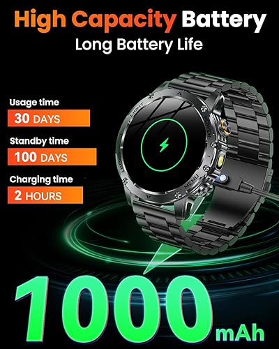 Miniatura 2 de Relojes inteligentes militares para hombres (respuestallamadas de marcación), reloj inteligente con batería de 1000 mAh, rastreador de fitness,