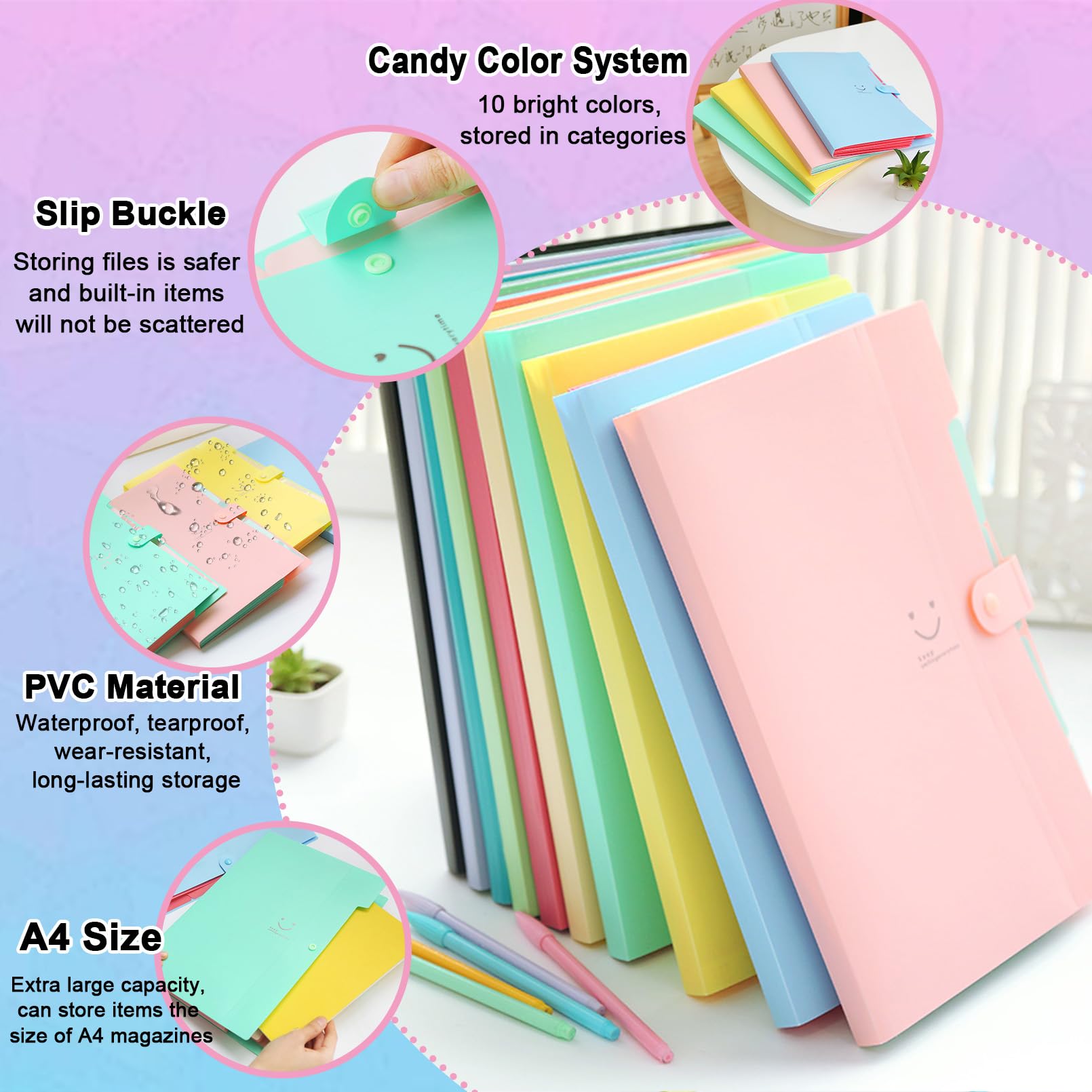 xlehoel, 10 cartelle portadocumenti espandibili, formato A4, formato lettera, organizer a fisarmonica, con 5 tasche, organizer per documenti in plastica con 120 etichette, per scuola e ufficio