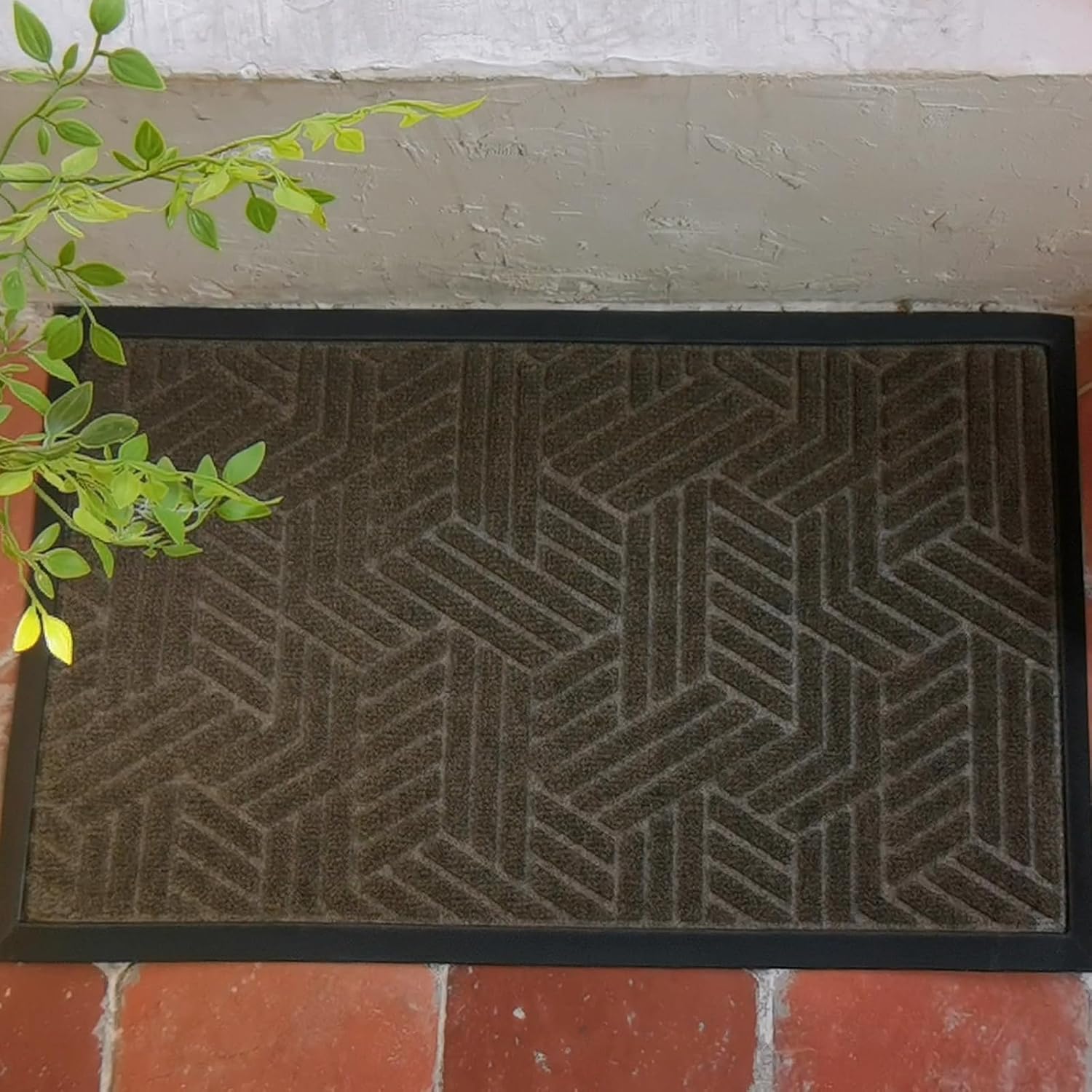 Front Door Mat 36"x24" Indoors Outdoors Welcome Mats, Waterproof Non-Slip Rubber Backing Heavy Duty Doormat Outside Entrance, Low Profile Entryway Rugs Floor Mat for Patio, Pattern B Brown