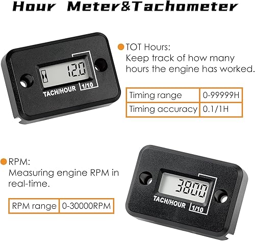 Miniatura 17 de Medidor de tacómetro de nueve puntas autoalimentado con LCD digital, tacómetro inductivo, temporizador, medición de rpm, diseño impermeable