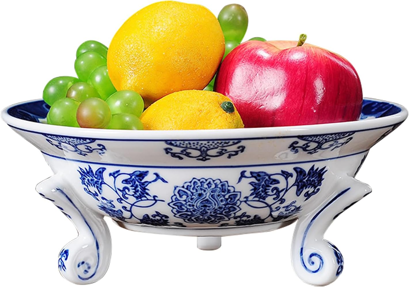 Blue and White Porcelain, Decorative Fruit Bowl, Chinoiserie Decor, Blue and White Fruit Bowl for Kitchen Counter, Home Decor 26 * 10cm