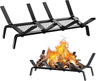 cyrico Fireplace Grate with Ember Retainer, 17 Inch Fireplace Log Grate Solid Cast Iron 1/2” Bar Fire Place Holder for Fire Pit Indoor Chimney Hearth Wood Stove Outdoor Burning Rack Camping