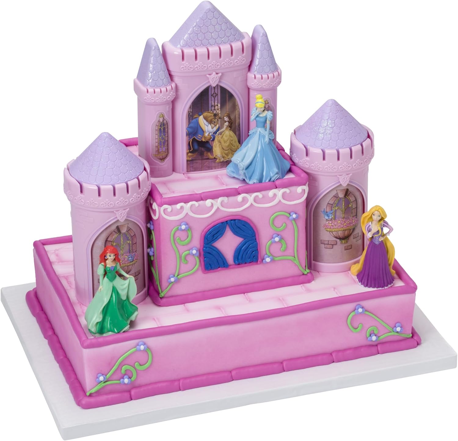 DecoSet® Disney Princess Happily Ever After Birthday Cake Topper, 6-Piece Cake Decorations, Includes Castle with Moveable Turrets, Cinderella, Ariel and Rapunzel Figurines