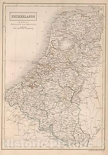 Historic Map : Netherlands and Divided into Holland and Belgium, 1841 Atlas - Vintage Wall Art - 31in x 44in
