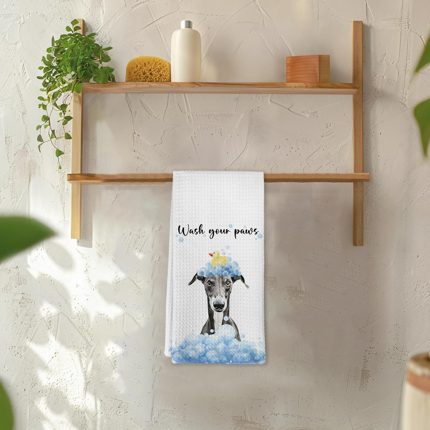 Funny Greyhound Dog Bathroom Hand Towels, Italian Greyhound Dogs Gifts for Women, Dog Decorative Hand Towels Accessories for Bathroom Decor, Wash Your Paws Kitchen Dish Towel, 16x24 in - Image 5