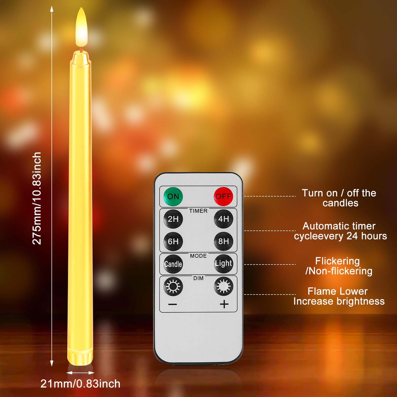 6 stuks led-kaarsen, 28 cm led-kaarsen met afstandsbediening