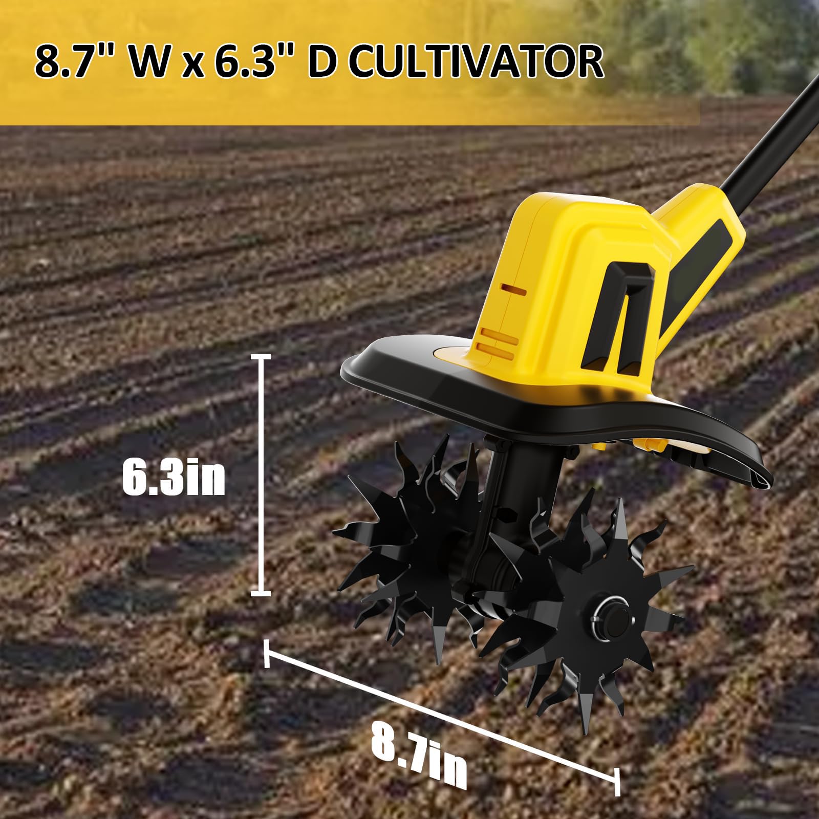 Cultivador eléctrico de jardín, rotovador de jardín ligero, escarificador de césped con 4 cuchillas, mango ajustable, 22 cm de ancho, 16 cm de profundidad, para suelo