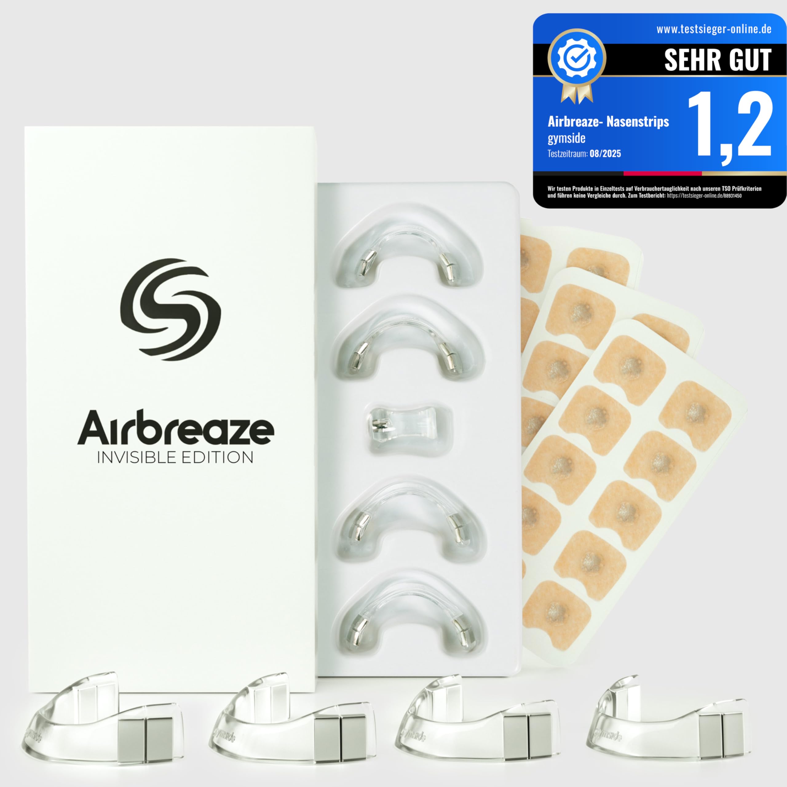 Airbreaze Pro Original von Gymside - Schnarchstopper | Anti-Schnarch | Mehr Luft durch die Nase | Magnetische Nasenstrips | Besser schlafen & mehr Energie beim Sport | 30 Aufkleber