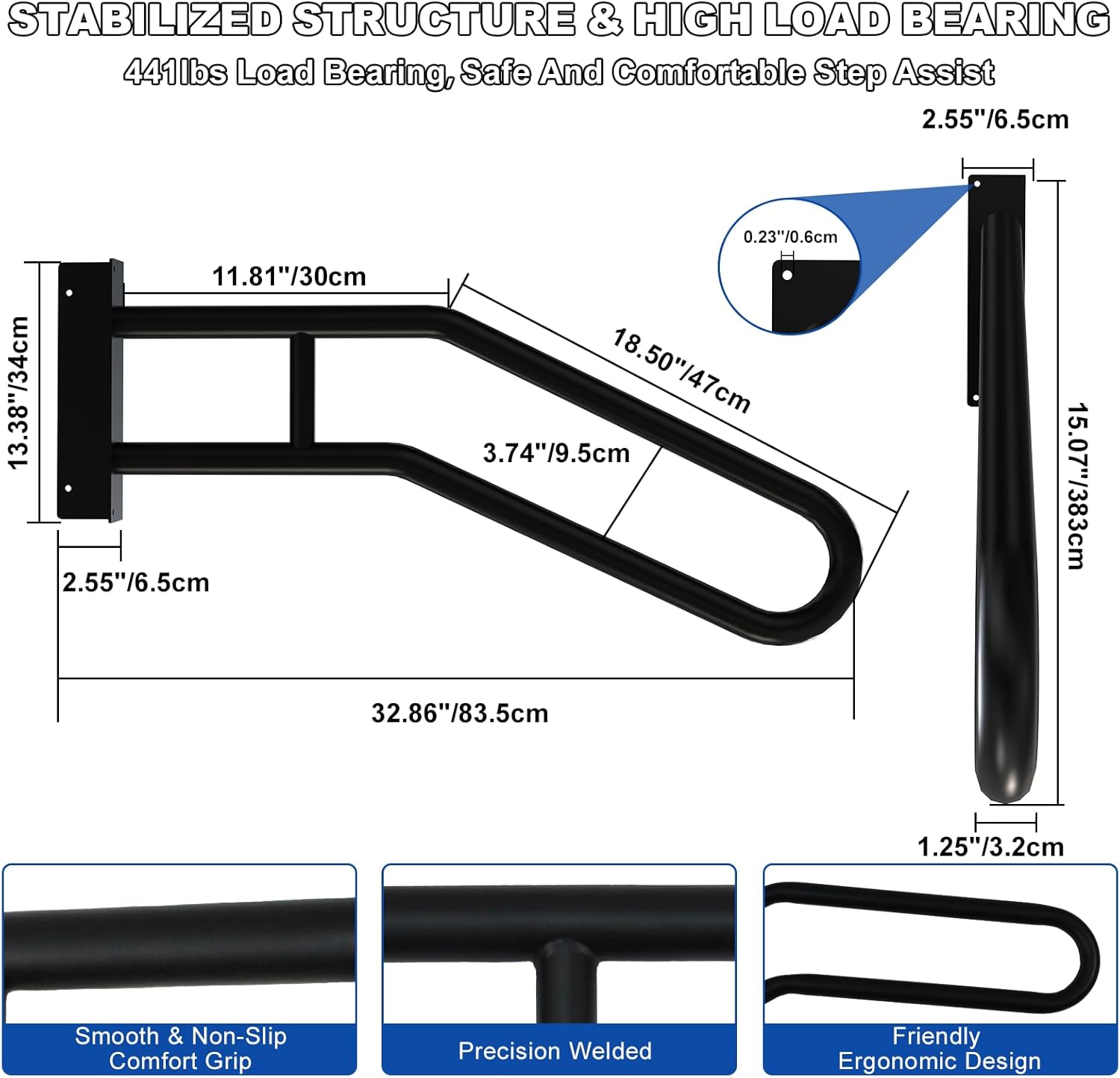 Jamb Mount Handrail for Outdoor Step-1-3 Step Waterproof Stairs Railing-Side Mount Deck Hand Rails for Elderly-Porch Railing-Staircase Grab Rail-U-Shape Safety Handle for Mobile Home/Short Stairway