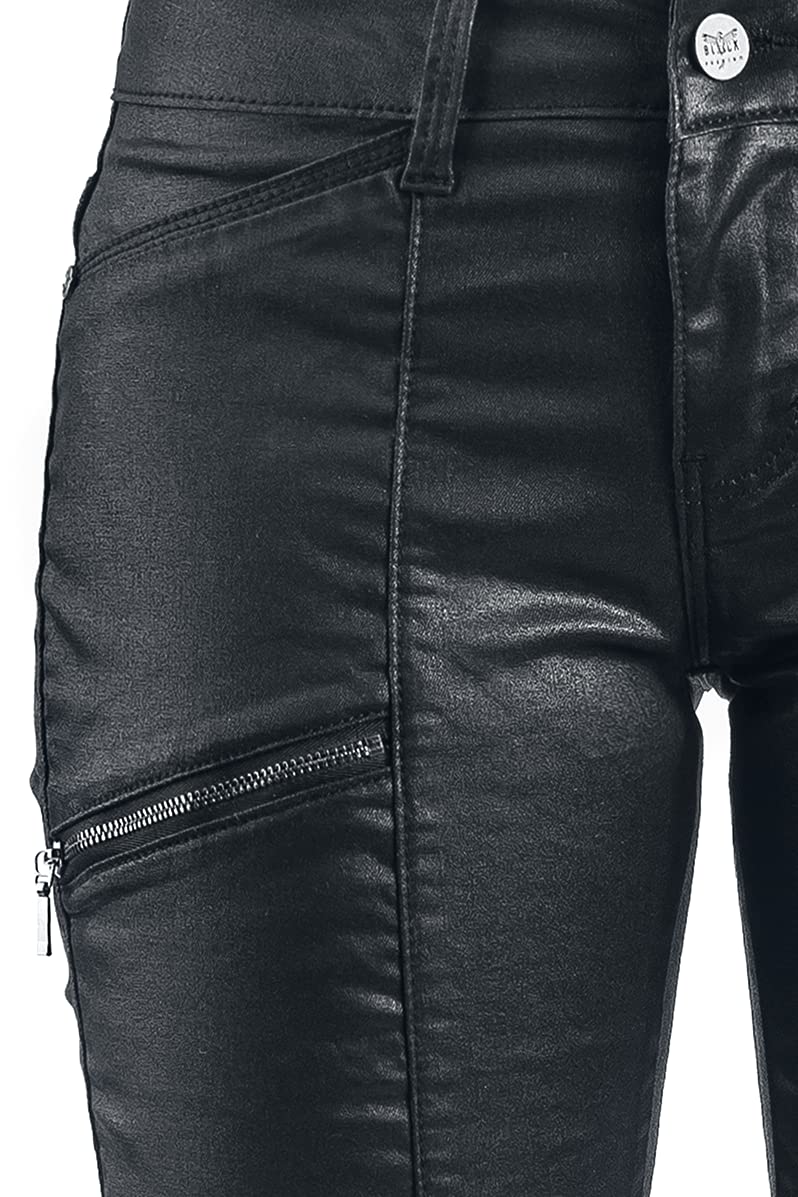 Black Premium by EMP Mujer Pantalón Negro con Aspecto de Cuero