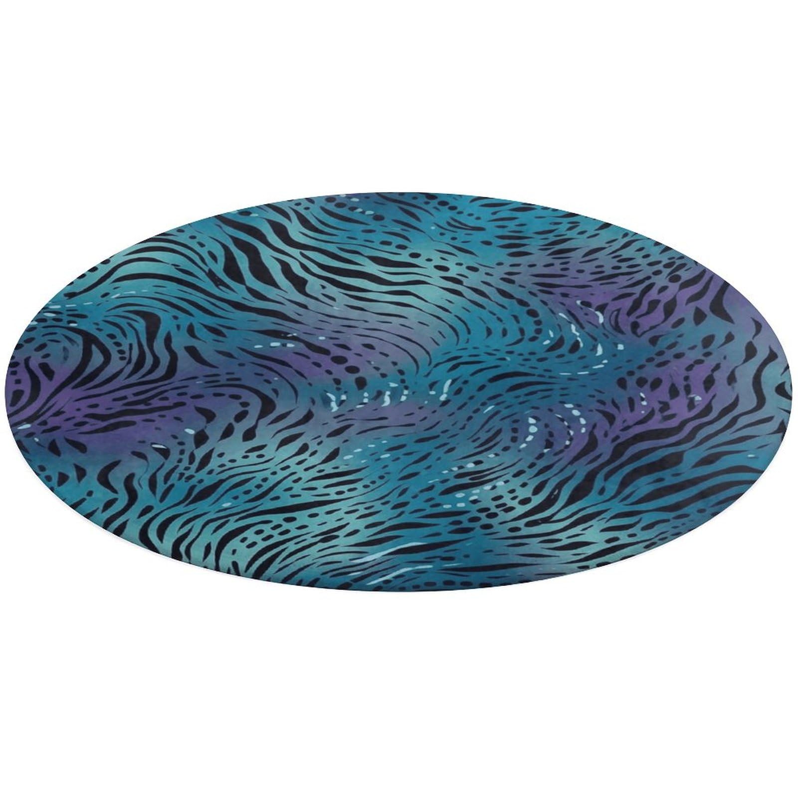 Tapis rond antidérapant et lavable ultra doux motif zèbre bleu