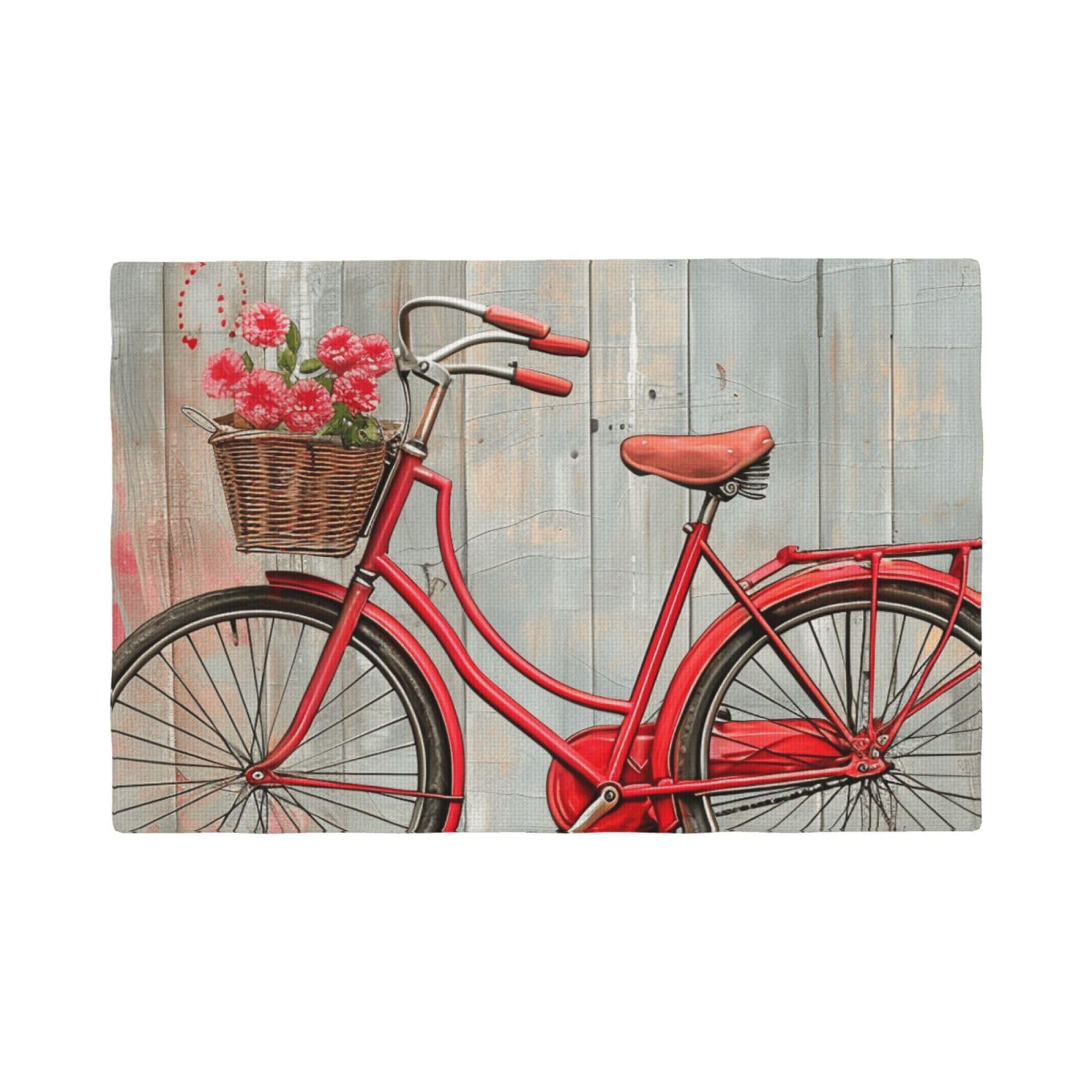 Retro red Bike Print Placemats Set, Heat Resistant Washable Placemat 12x18in Table Mats for Party Kitchen Dining Table Decoration Indoor Outdoor, Six Piece