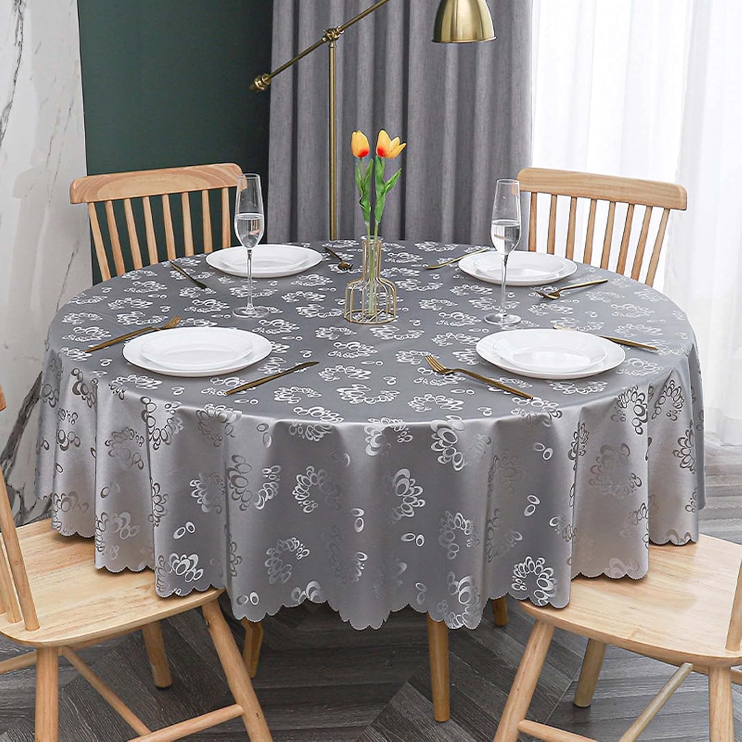 Nappe de jardin ronde 240cm en vinyle pour buffet de mariage extérieur