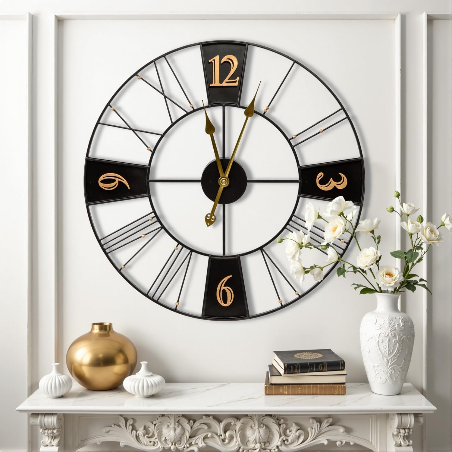 Grote zwarte en gouden wandklok - luxe oversized 60 cm x 67