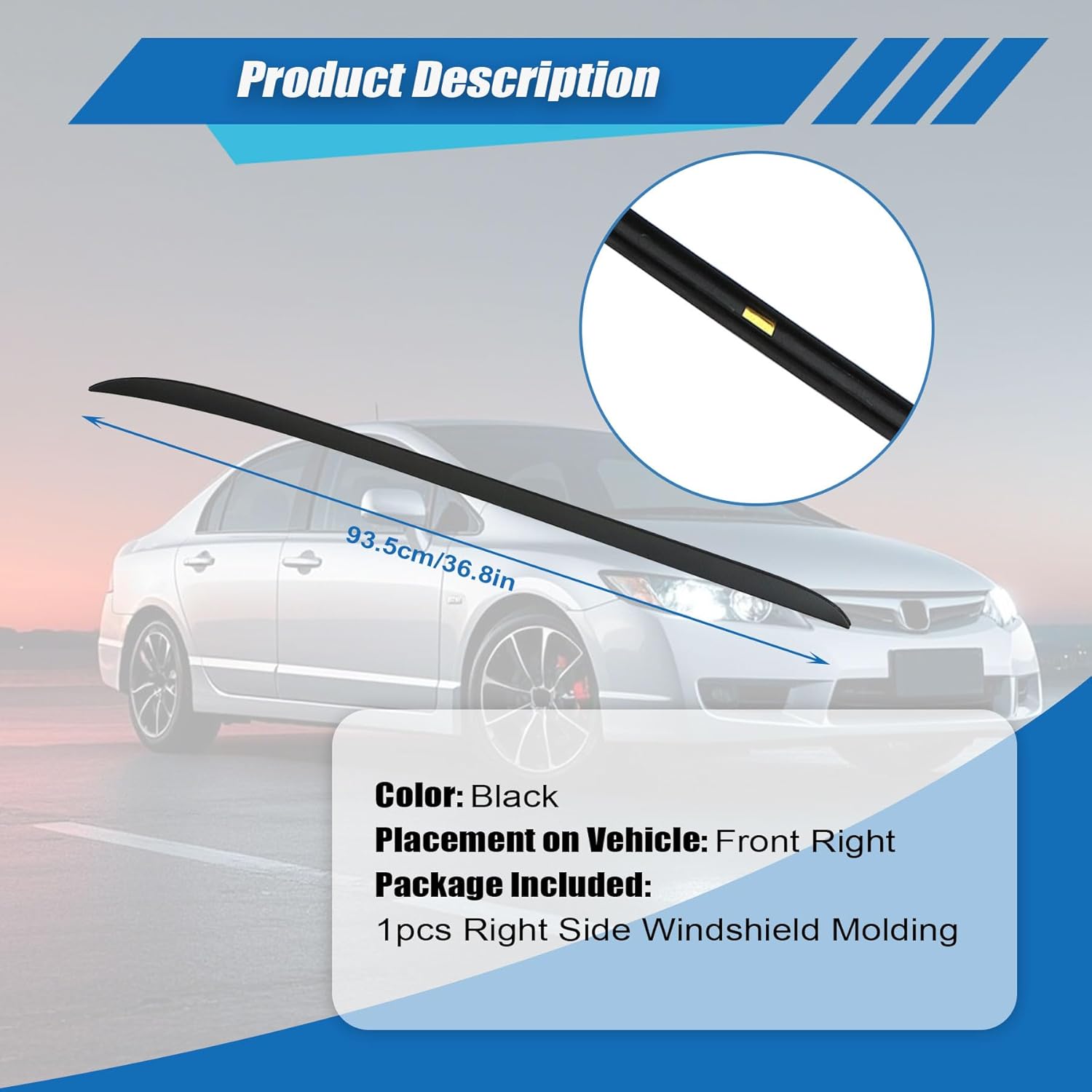 XQSMWF Right Side Reveal Windshield Molding Compatible with Ford Focus 2012 2013 2014 2015 2016 2017 2018 Replace CP9Z5803136A CP9Z-5803136-A Windshield Outer A Pillar Trim Molding