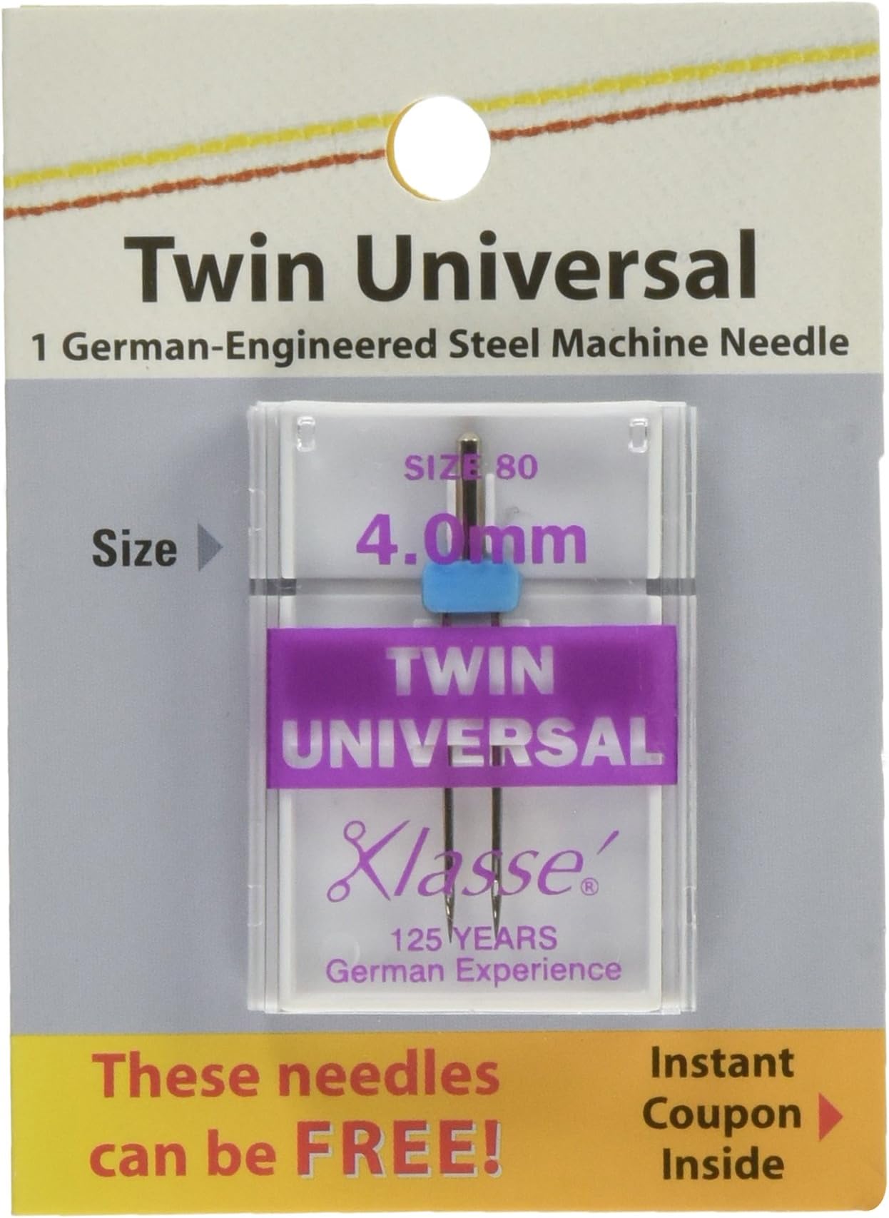 Klasse Twin Universal Machine Needles-4.0mm/80 1/Pkg