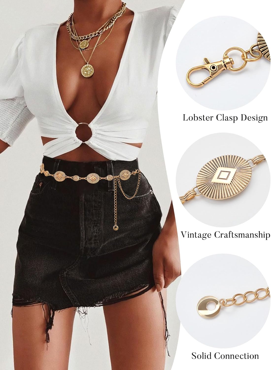 FIORETTO Metal Waist Chain Link Belt for Women Western Cowgirl Boho Turquoise Belts for Dress Jeans Country Concert Outfit - Image 2