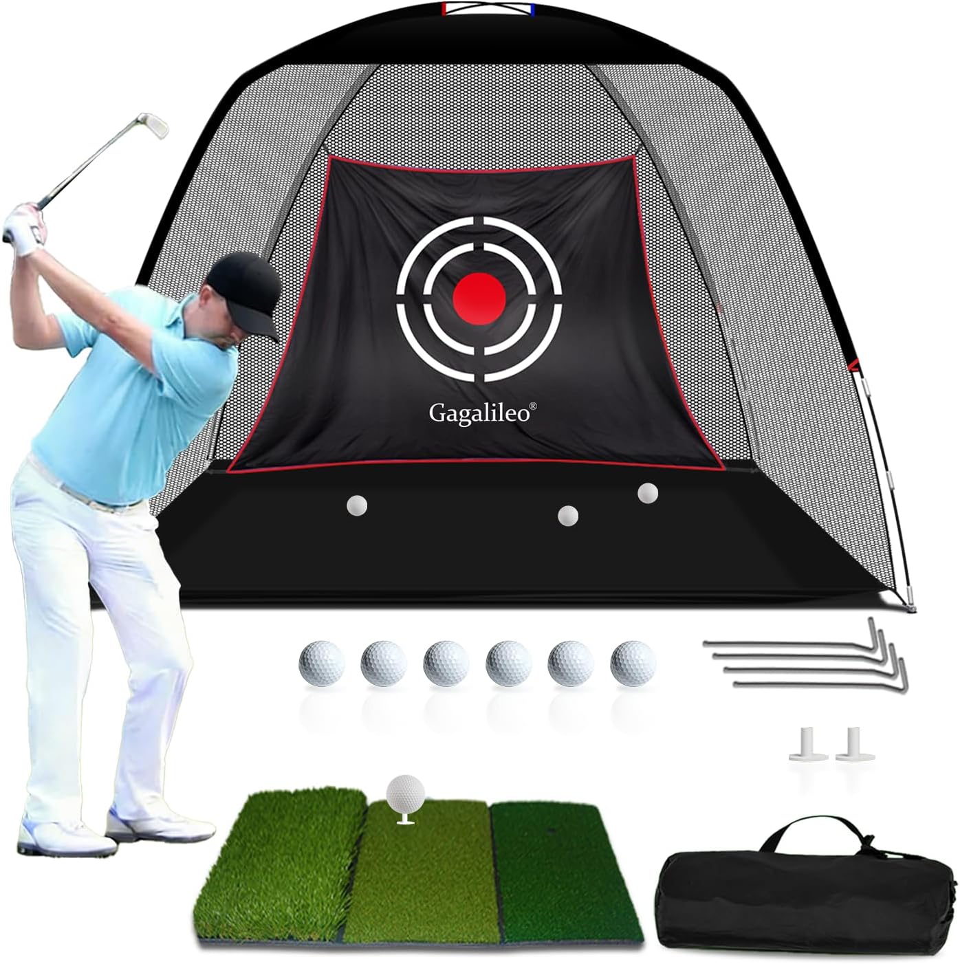 Gagalileo Golf Net: 10x7FT Backyard Driving Real Golf Ball Practice Hitting Training by Turf Mat Target Indoor Outdoor Chipping Swing Gift for Golfers Dad Husband Men