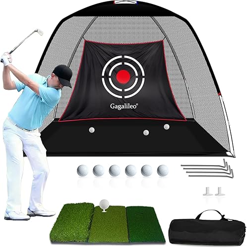 Gagalileo Golf Net: Backyard Driving Real Golf Ball Practice Hitting Training by Turf Mat Target Indoor Outdoor Chipping Swing Gift for Golfers Dad