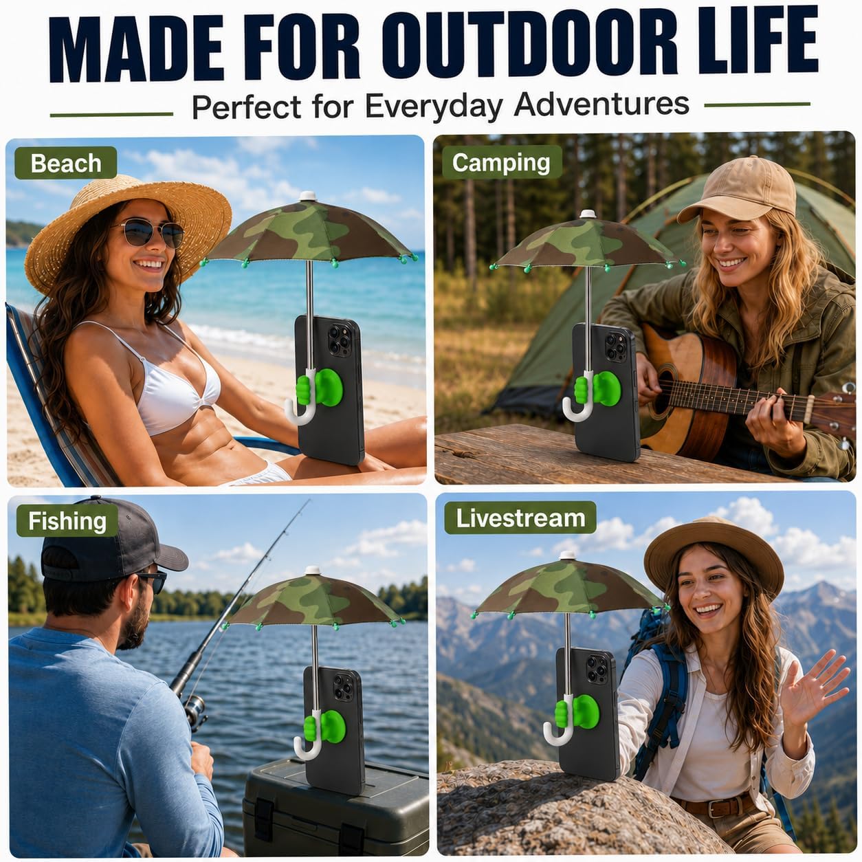 Phone Umbrella for Sun, Anti-Glare Phone Shade with Reflective Silver Coating, Mini Cell Phone Sun Shield, Heat Protection Umbrella for Outdoor Beach Camping Fishing Travel Livestream
