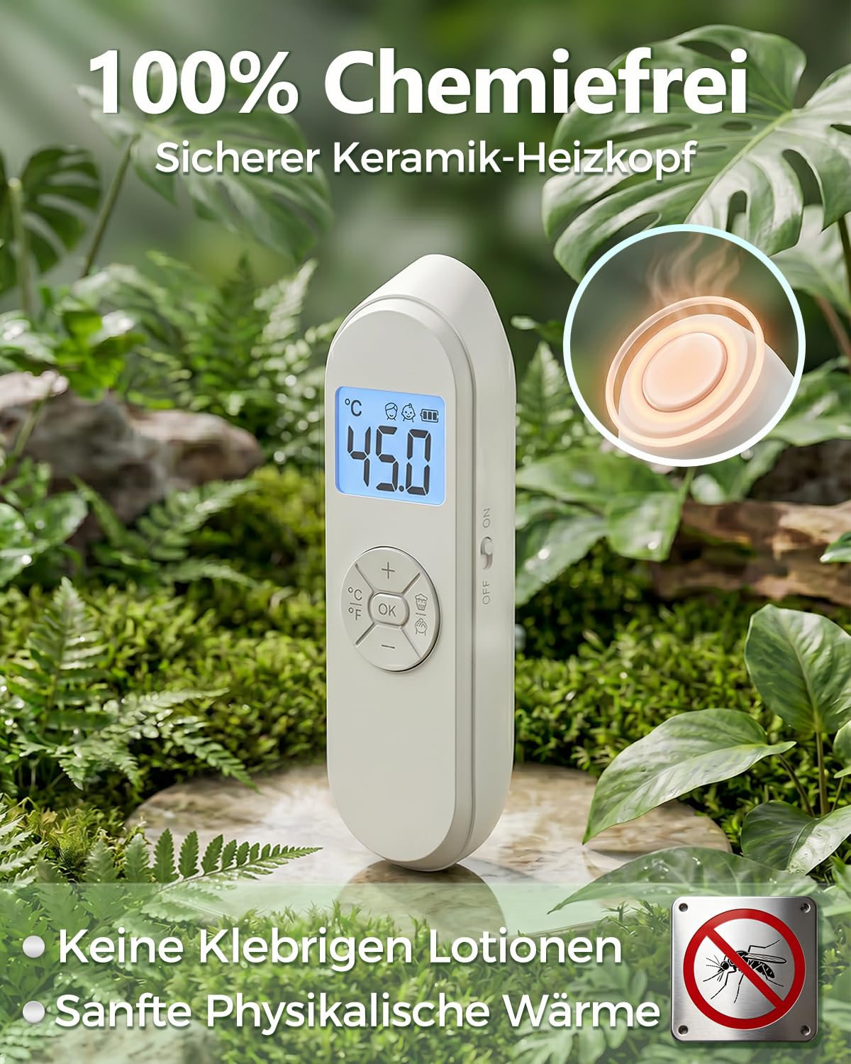 Aokitec Elektronischer Mückenstichheiler gegen Juckreiz & Schwellungen, Chemiefrei für Kinder & Erwachsene, Präzise LCD-Temperaturregelung, USB-C Aufladbar, Kompakter Stichheiler für Camping & Urlaub