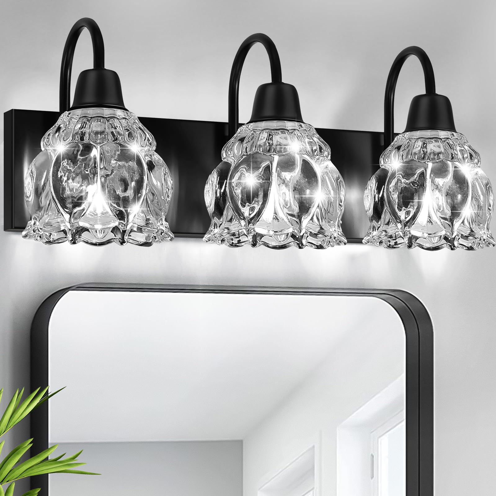 3-Light Bathroom Light Fixtures, Black Modern Bathroom Vanity Lights ...