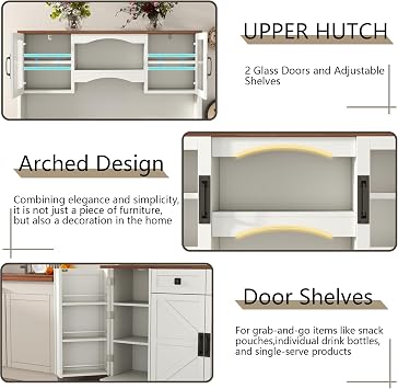 Loomie 60 Tall Farmhouse Pantry Cabinet, Kitchen Hutch with 2 Drawers, Kitchen Pantry Storage Cabinet with Adjustable Shelf and Microwave Stand, Food Pantry Cabinet for Living Room, Kitchen (White)