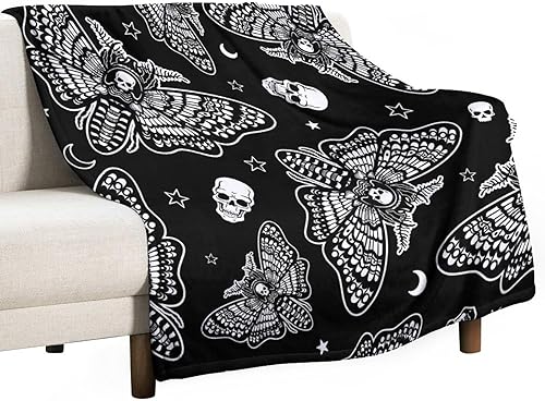 Manta de franela con diseño de hongos y polilla gótica, diseño abstracto de luna mágica, estrellas, flores, para niños, niñas, adolescentes,