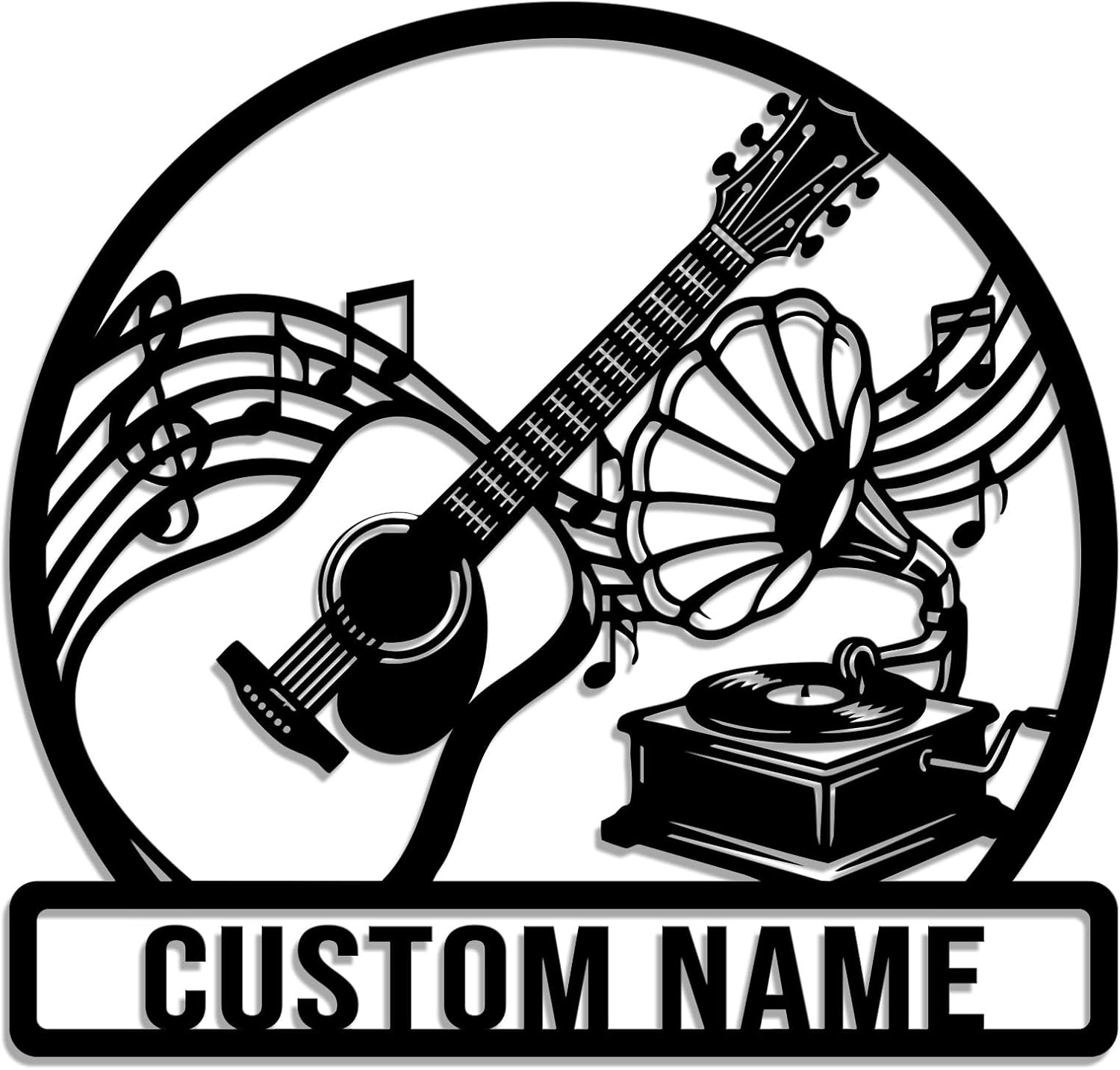 Custom Music Metal Wall Art Personalized Name Sign, Guitar Gramophone Microphone Headphones DJ Studio Decor, Modern Metal Wall Decor for Home Music Room (Style-1)
