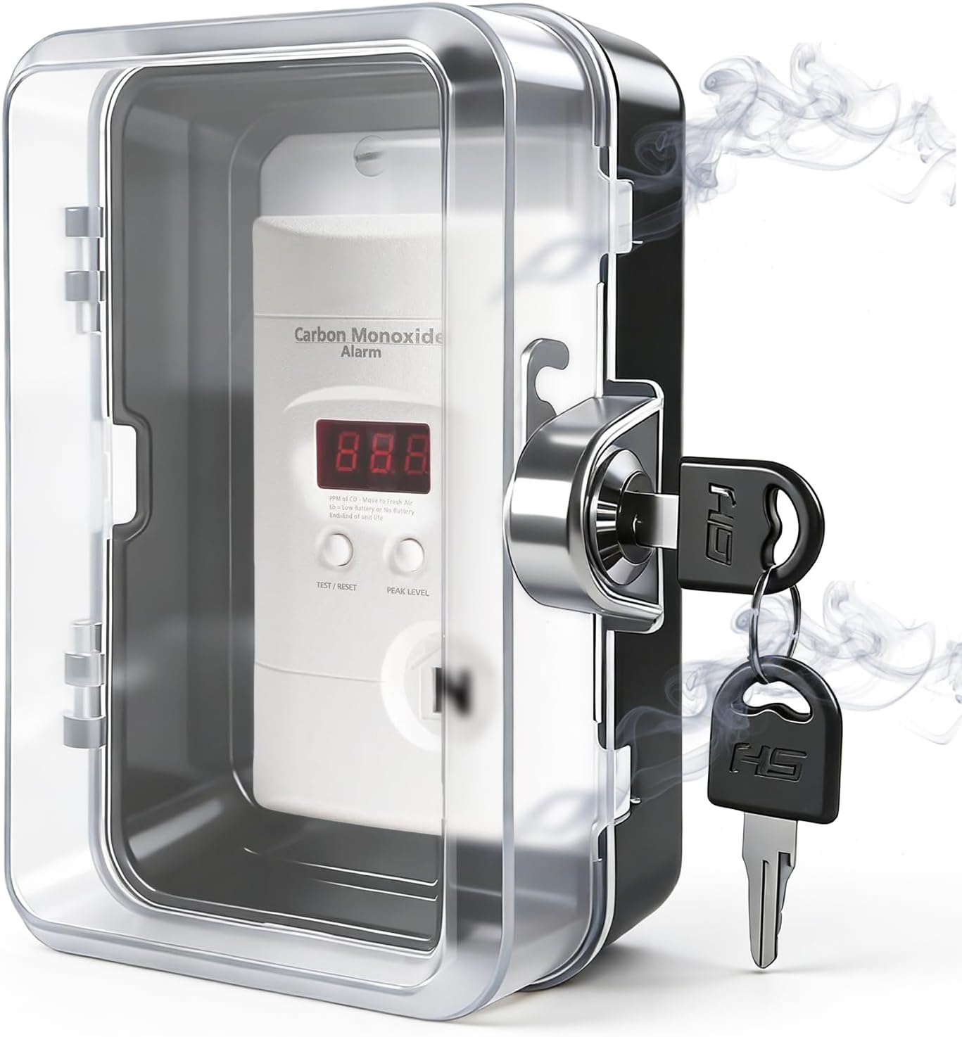 Carbon Monoxide Detector Lock Box with 2 Keys, Protective Enclosure for Natural Gas Leak Detector & CO Alarm, Maintains Sensitivity & Extends Detector Lifespan, for Home, RV (No Detector)