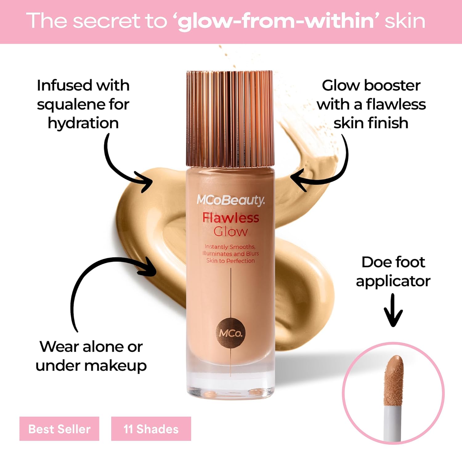 MCoBeauty Flawless Glow Luminous Skin Filter - 3.5 Light - 4-in-1 Luminous Primer, Foundation Booster & Liquid Highlighter with Squalane - Radiant Glow Complexion Perfector Face Makeup - Image 3