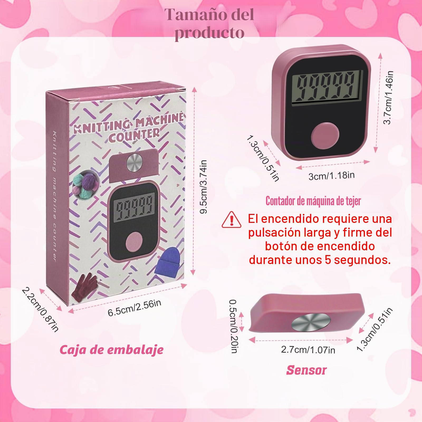 Kardeep - Contador de hileras para máquinas de 32, 40 y 48 pines, magnética, rosa, circular