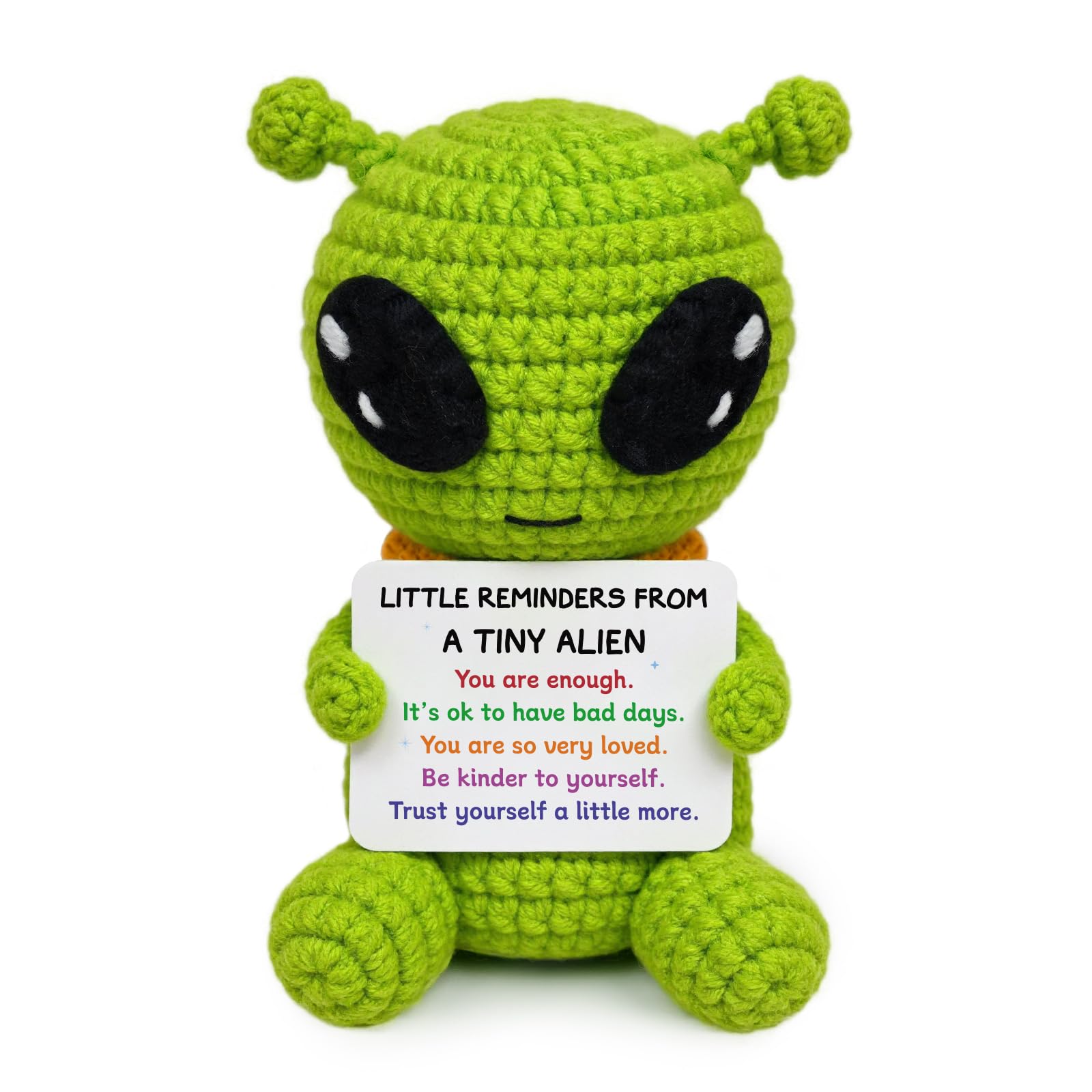 Funny Positive Crochet Alien, Birthday Gifts for Women Men, Cute Gag Handmade Emotional Support Alien Plush Decor, Unique Graduation Inspirational Gifts for Him Her Son Coworker Friend
