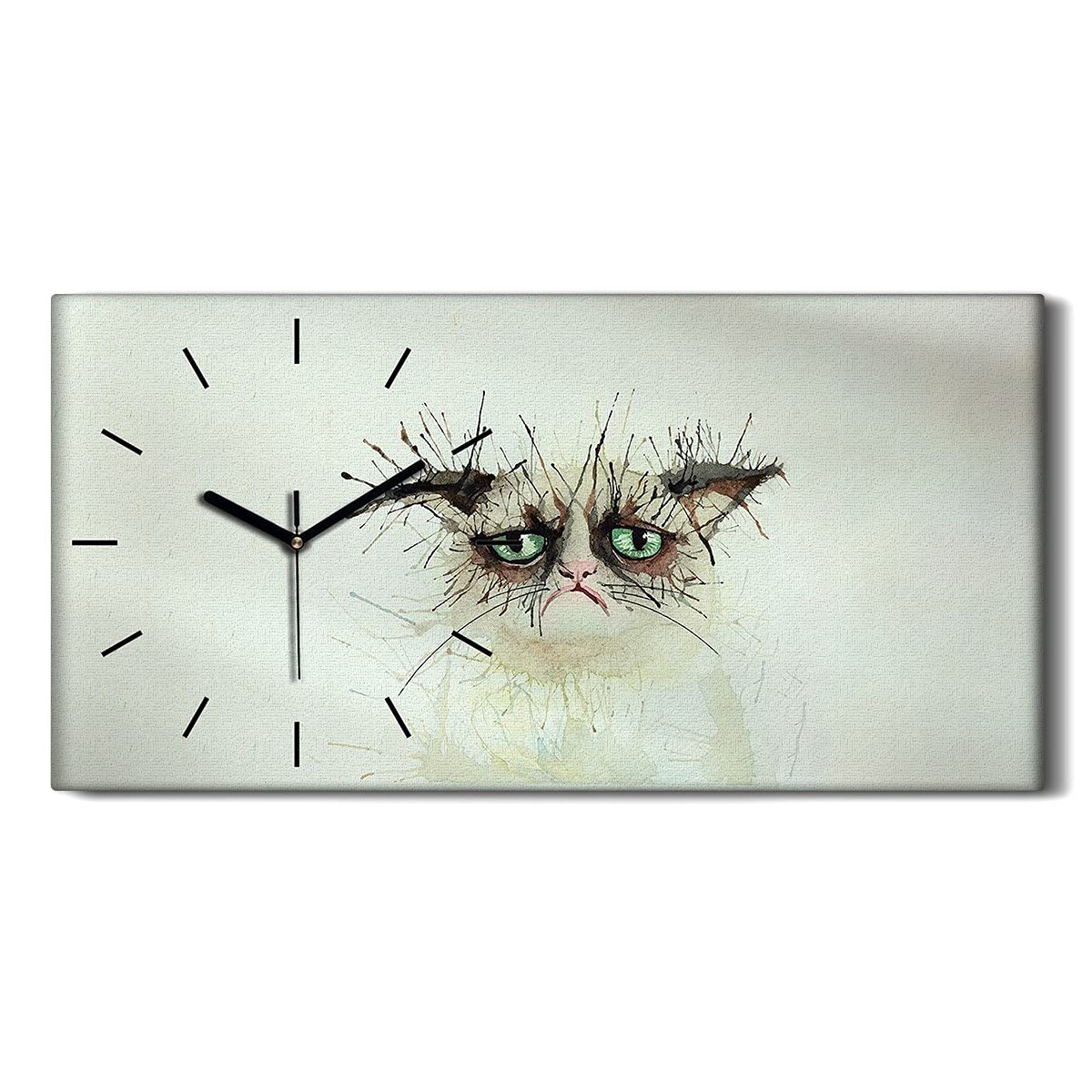 Horloge sur toile chat aquarelle 60x30 cm pour salon moderne