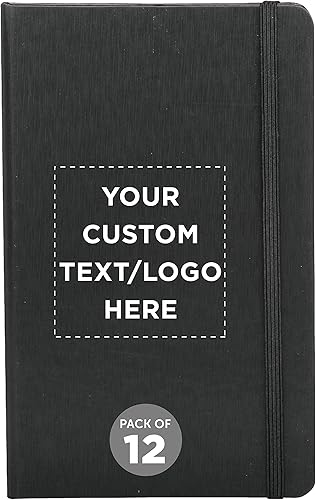 DISCOUNT PROMOS Juego de 12 cuadernos de tapa dura personalizados con banda elástica de colores, paquete personalizado a granel, perfecto para la