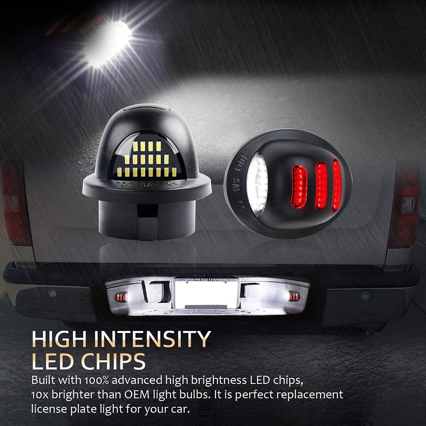 D-Lumina LED License Plate Lights Assembly with Red OLED Neon Tube Compatible with F150 F250 F350 F450 F550 Superduty Ranger Explorer Bronco Excursion Expedition Pickup Truck, 6000K White 2-Pieces