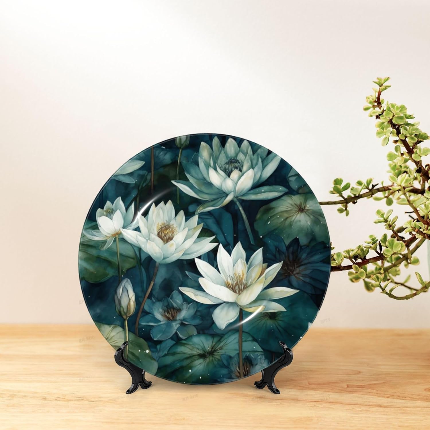 Decorative Plate Art Crafts Bone China Decorative Plate with Display Rack Souvenir Wall Decor Ceramic Ornaments Dinner Plates Ceramic Decoratives Plates for Home Office 10in