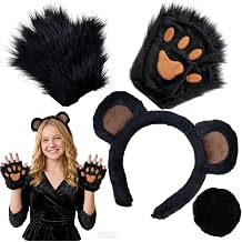 Kirei Sui Black Bear Ears, Tail and Fur Paws Costume for Halloween Party Accessories Adult
